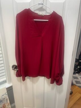 entro Red V-Neck Long Sleeve Blouse